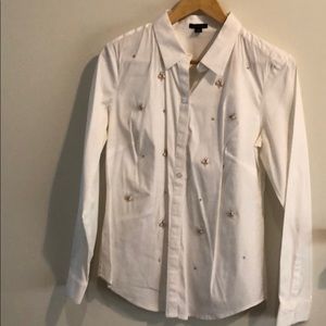 White button up with jewel accents